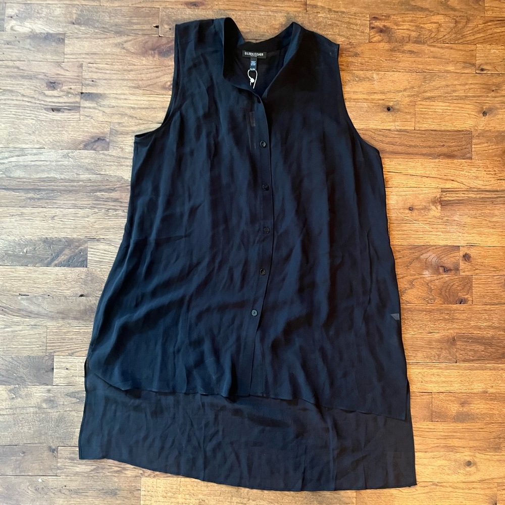 Eileen Fisher silk tunic sleeveless NWT in black size large petite